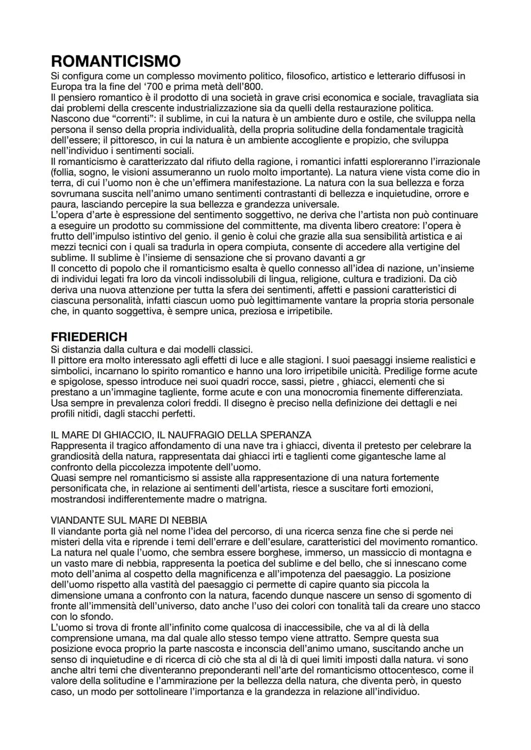ROMANTICISMO
Si configura come un complesso movimento politico, filosofico, artistico e letterario diffusosi in
Europa tra la fine del '700 