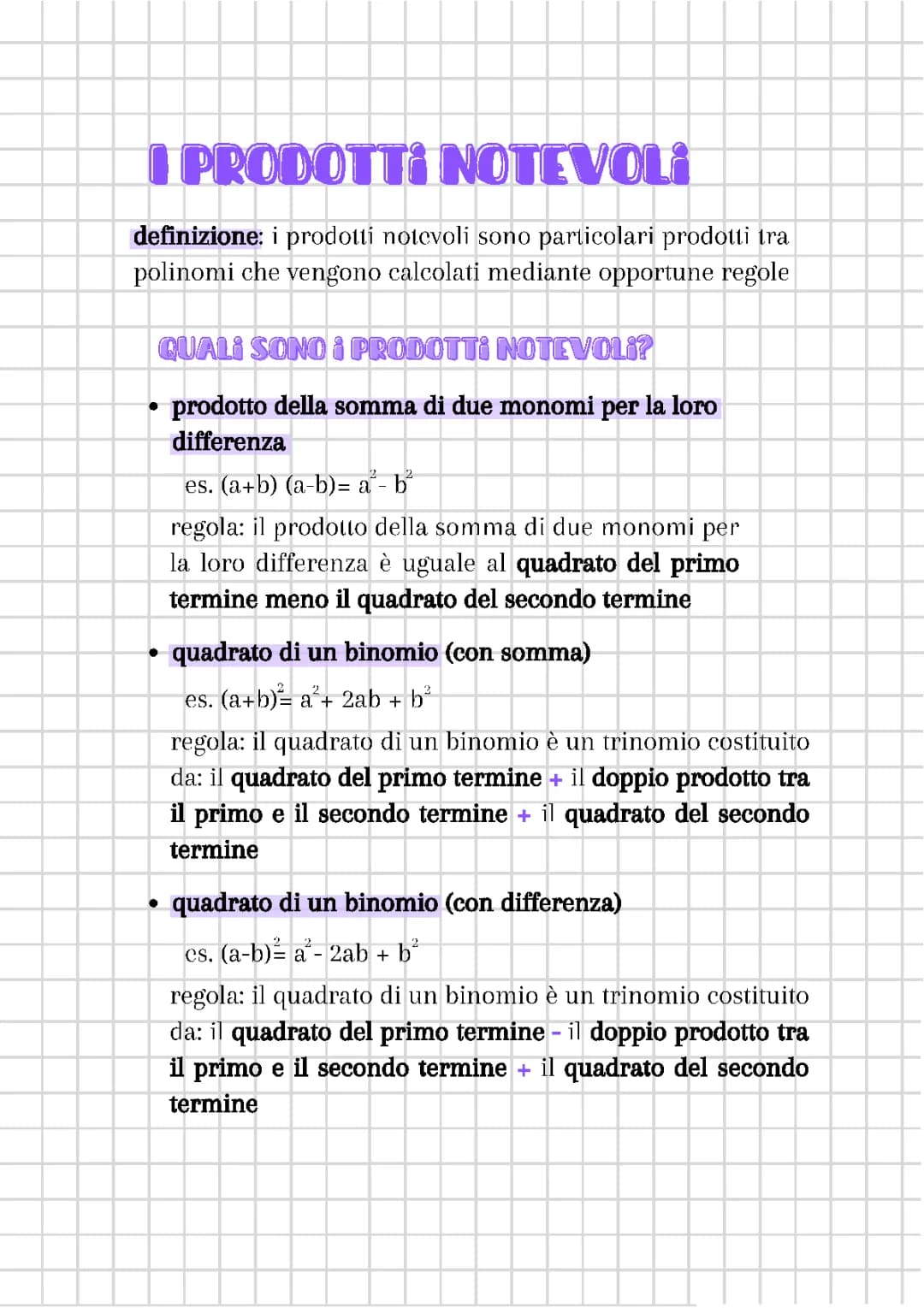 I prodotti notevoli