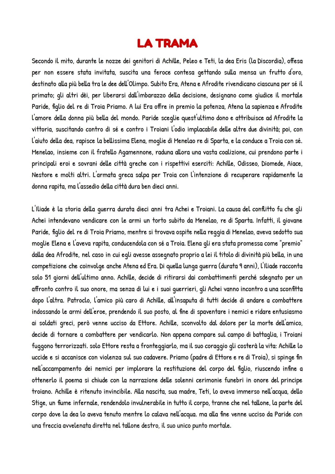 L'ILIADE
L'Iliade è un poema epico è stata composta da Omero tra l'8° e il 9° secolo a.C. in versi esametri, trae il
proprio titolo da ilio,
