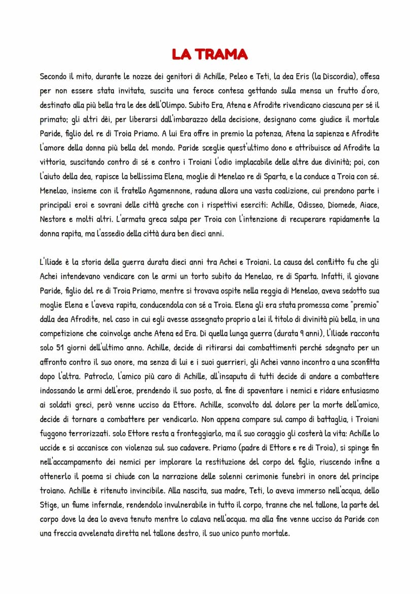L'ILIADE
L'Iliade è un poema epico è stata composta da Omero tra l'8° e il 9° secolo a.C. in versi esametri, trae il
proprio titolo da ilio,