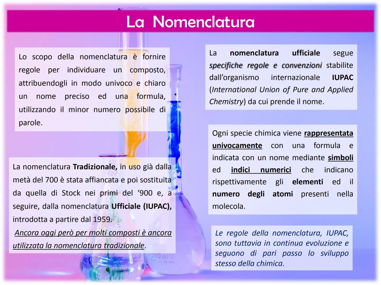 50.9415
41
Classificazione e Nomenclatura
dei Composti
Cr
ols-
$100A
OF
100
OH
25m
OH
E 20°C
ml
30 La Nomenclatura
Lo scopo della nomenclatu