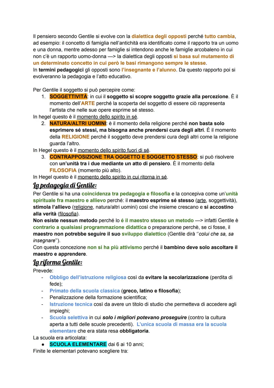 GIOVANNI GENTILE:
L'antipositivismo:
Si crearono delle reazioni antipositivistiche nei confronti dell'educazione attivista e
puerocentrica (