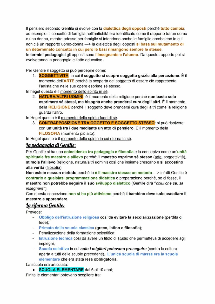 GIOVANNI GENTILE:
L'antipositivismo:
Si crearono delle reazioni antipositivistiche nei confronti dell'educazione attivista e
puerocentrica (