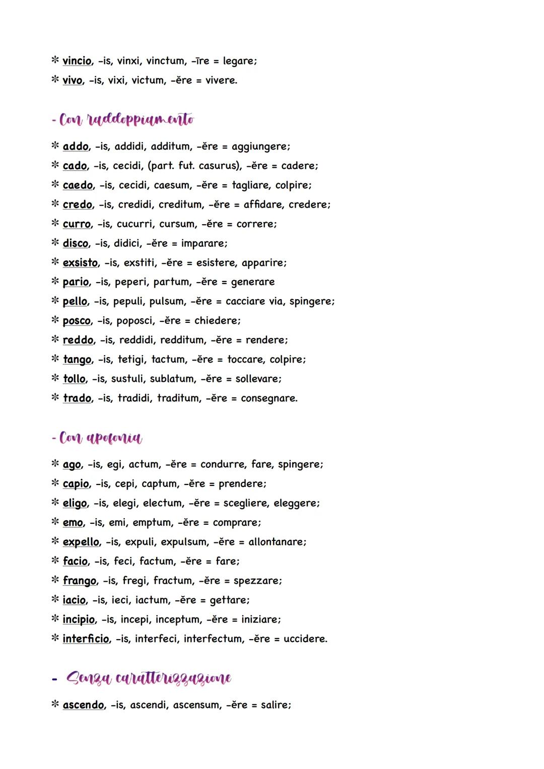 Paradigmi
1a coniugazione
aestimo, -as, -avi, -atum, -āre = stimare, ritenere
accuso, -as, -avi, -atum, -āre = accusare
amo, -as, -avi, -atu