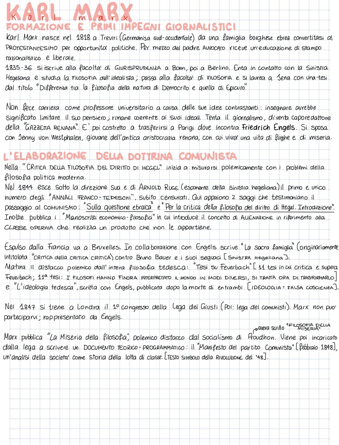 KARL MARX
FORMAZIONE E PRIMI IMPEGNI GIORNALISTICI
Karl Marx nasce nel 1818 a Treviri (Germanisa sud-occidentale) da una famiglia borghese e