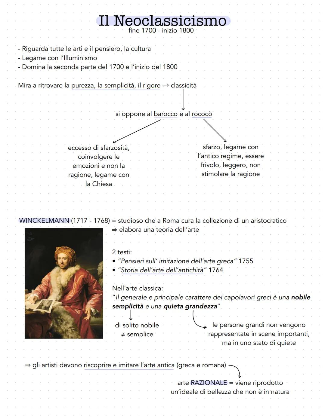Il Neoclassicismo
fine 1700 - inizio 1800
Riguarda tutte le arti e il pensiero, la cultura
Legame con l'Illuminismo
- Domina la seconda part
