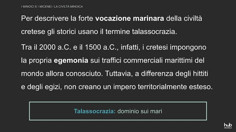 I minoici e i micenei
hub
SCUOLA I MINOICI E I MICENEI
LA CIVILTÀ MINOICA
A partire dal III millennio a.C. nelle isole del Mar Egeo si
svilu