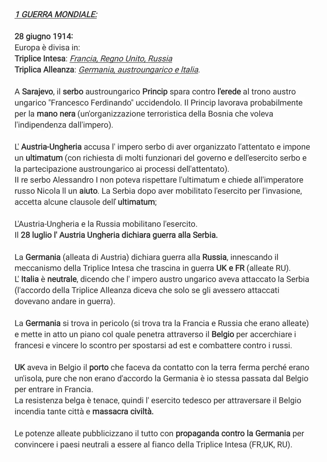 1 GUERRA MONDIALE:
28 giugno 1914:
Europa è divisa in:
Triplice Intesa: Francia, Regno Unito, Russia
Triplica Alleanza: Germania, austrounga