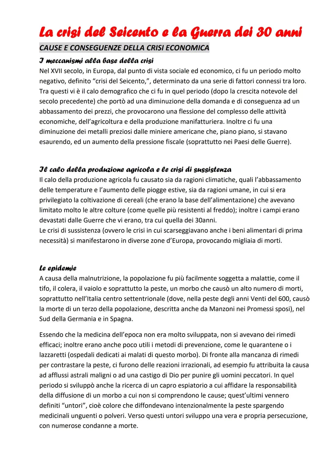 La crisi del Seicento e la Guerra dei Trent'anni anni