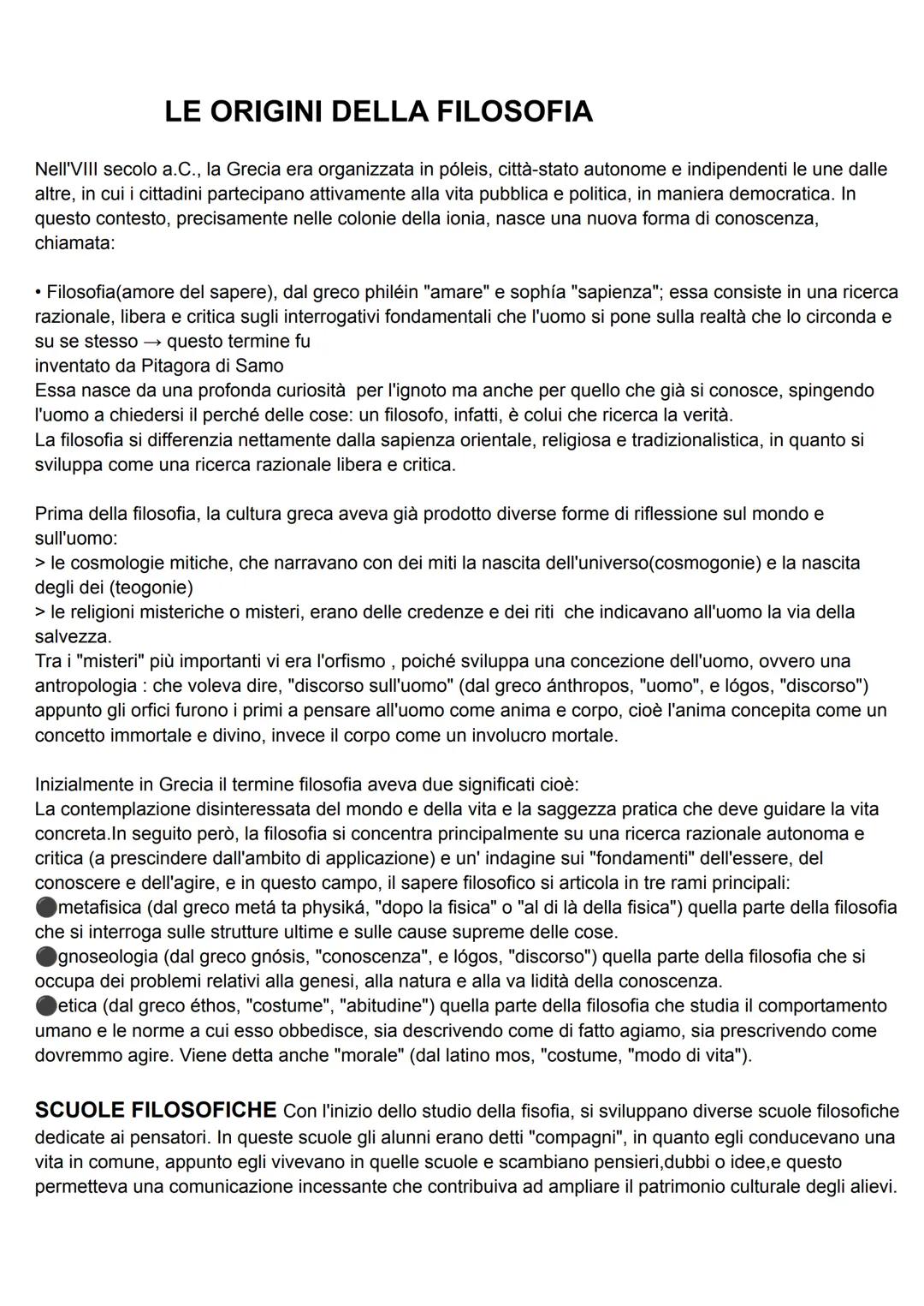 LE ORIGINI DELLA FILOSOFIA
Nell'VIII secolo a.C., la Grecia era organizzata in póleis, città-stato autonome e indipendenti le une dalle
altr
