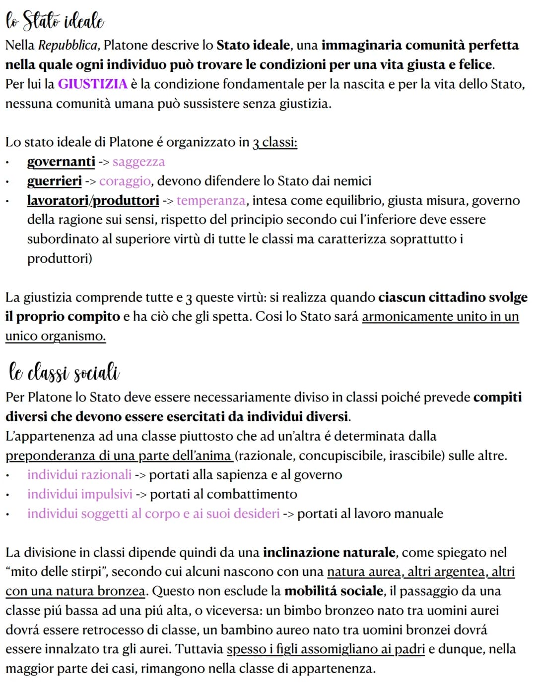 lo Stato ideale
Nella Repubblica, Platone descrive lo Stato ideale, una immaginaria comunità perfetta
nella quale ogni individuo può trovare