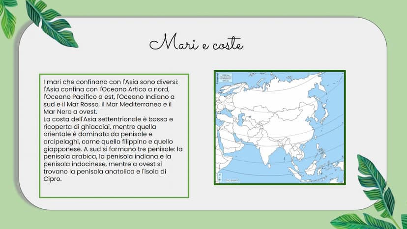 ASIA Confini
L'Asia è il continente più esteso e
popolato del mondo; insieme a
l'Europa formano un unico blocco,
l'Eurasia. L'Asia e L'Europ