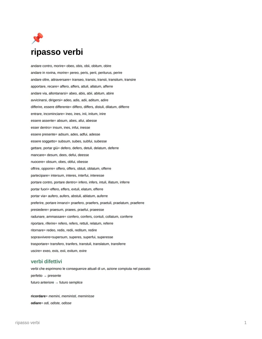 ripasso verbi
andare contro, morire= obeo, obis, obii, obitum, obire
andare in rovina, morire= pereo, peris, perii, periturus, perire
andare