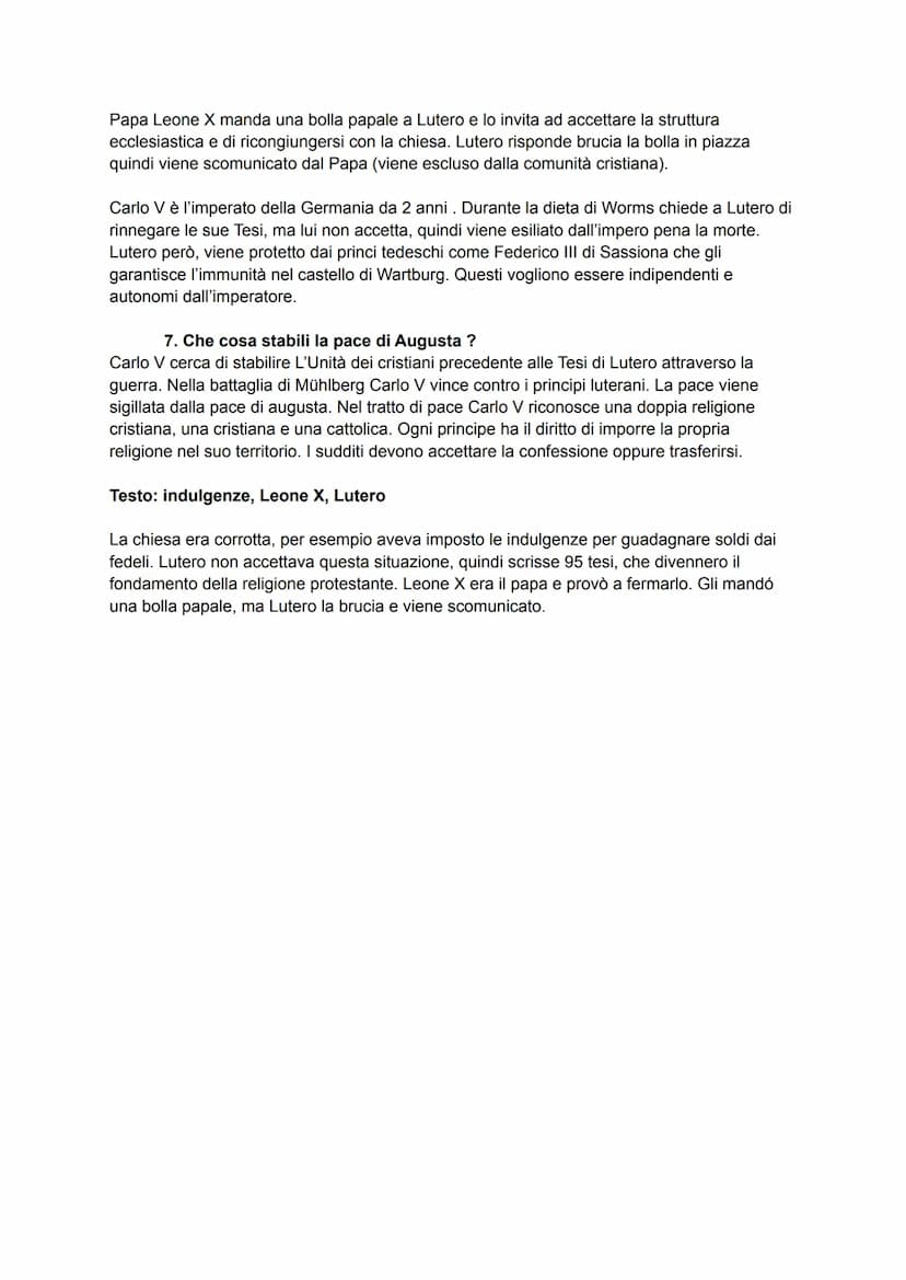 La riforma protestante: domande
1. Quali furono i principali elementi di crisi della chiesa cattolica all'inizio del 500
La chiesa è diventa