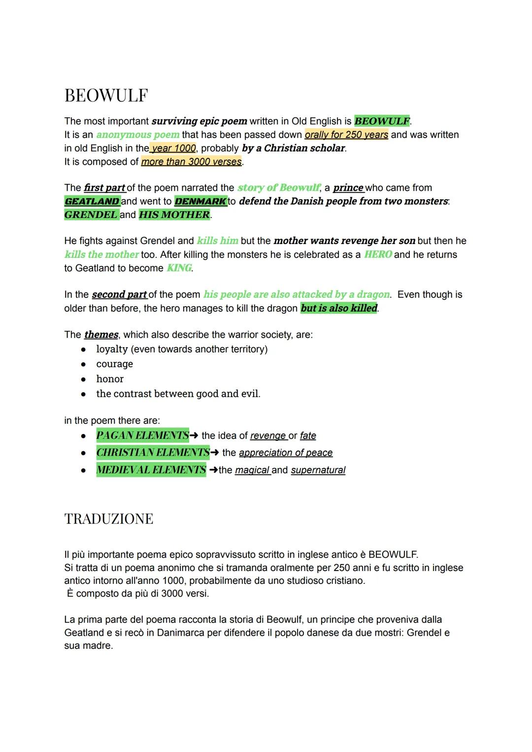 BEOWULF
The most important surviving epic poem written in Old English is BEOWULF.
It is an anonymous poem that has been passed down orally f