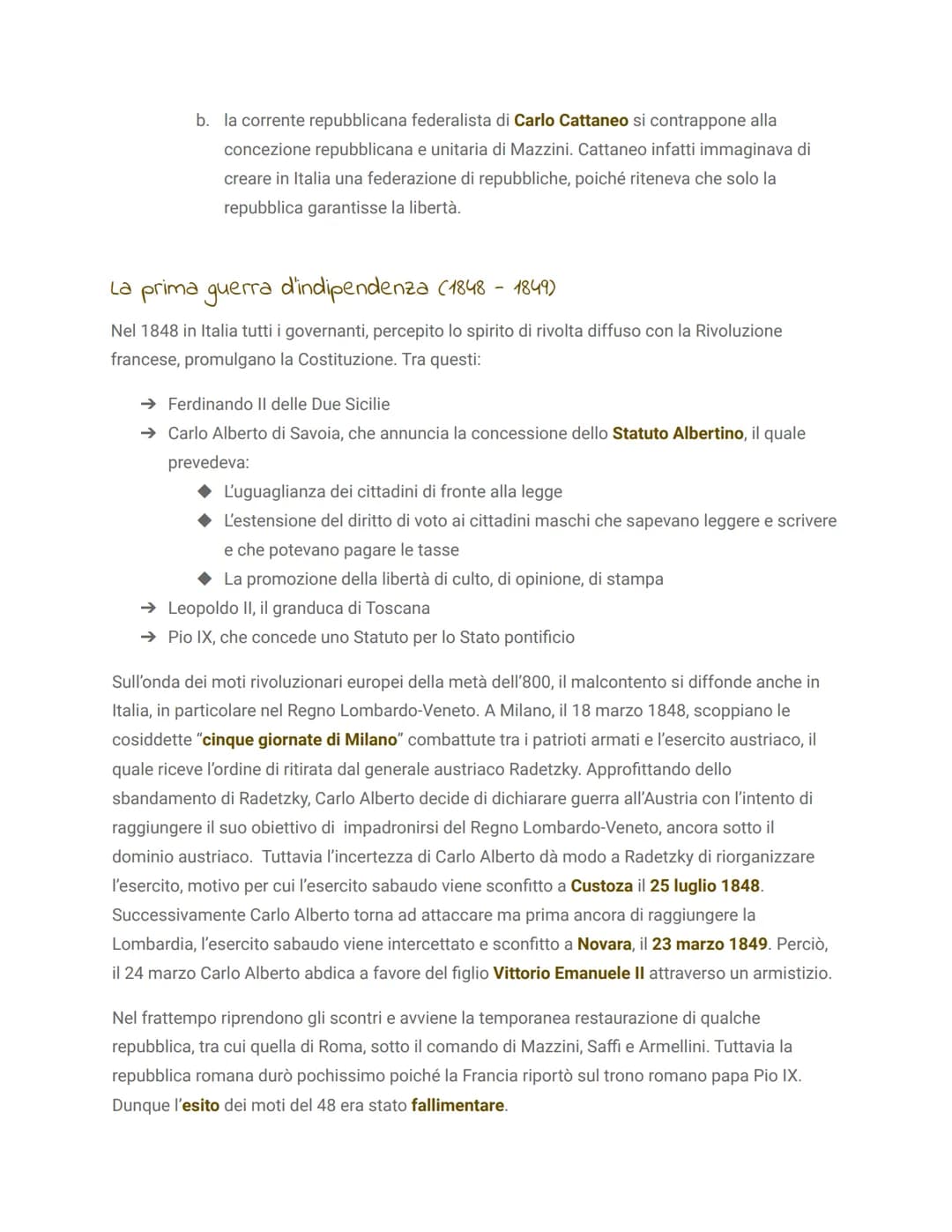 Tendenze politiche e figure principali
Il Risorgimento è il periodo di storia che va dai moti del 1820-21 e si conclude con l'unificazione
d