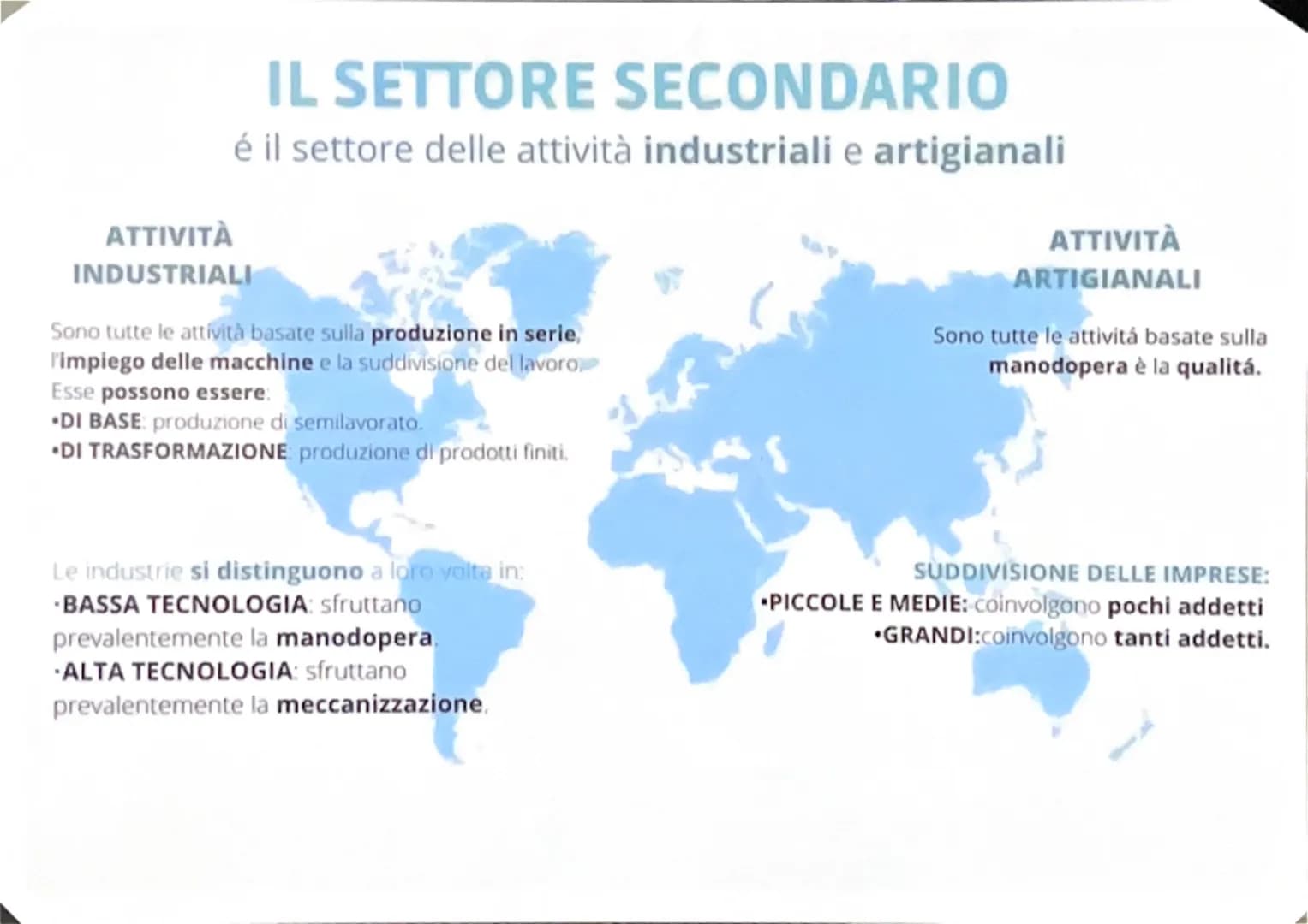 IL SETTORE SECONDARIO
é il settore delle attività industriali e artigianali
ATTIVITÀ
INDUSTRIALI
Sono tutte le attività basate sulla produzi