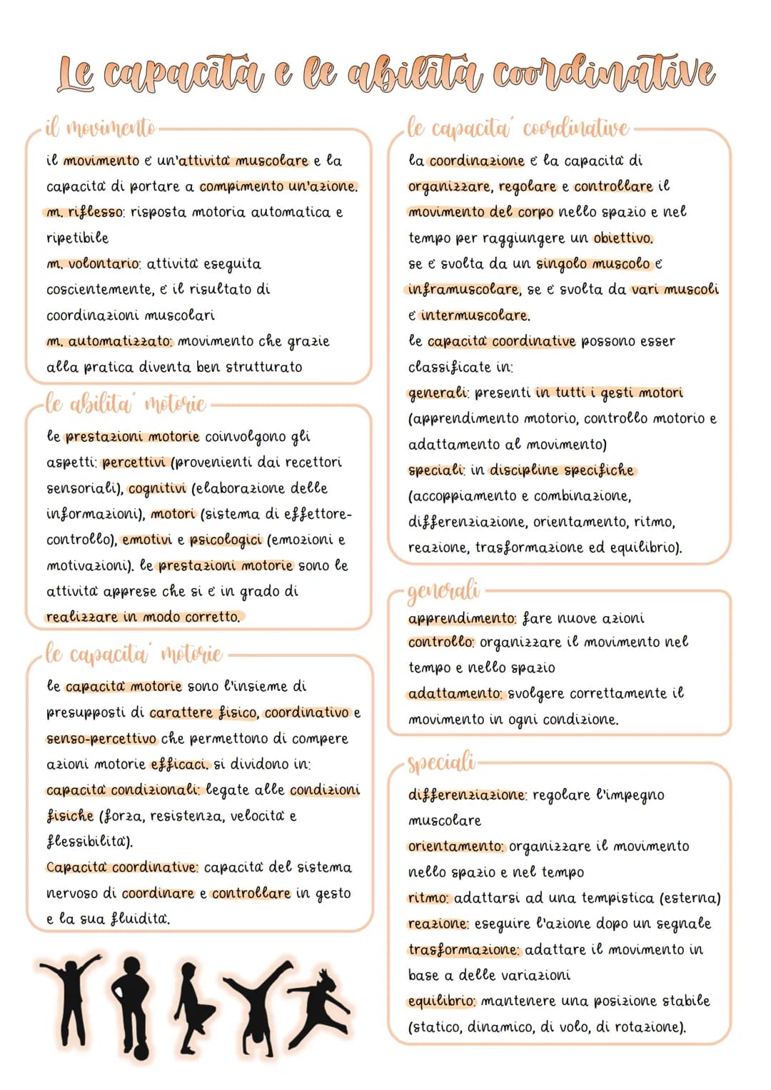 Le capacità e le abilità coordinative
・le capacita' coordinative
la coordinazione e la capacità di
organizzare, regolare e controllare il
mo