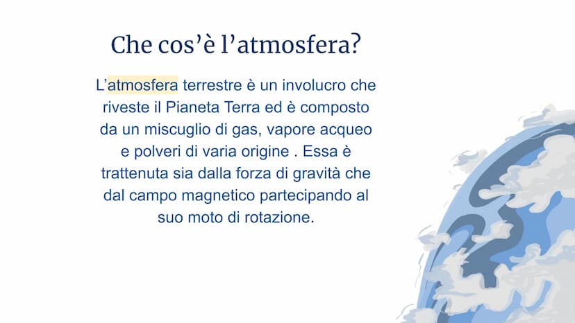 L'ATMOSFERA e IL BUCO
DELL'OZONO
SILVIA VENTURIN, LUDOVICA DI DONATO, ALESSANDRA MARCANO, EMILY SOFIA
CIRELLI, GIORGIO GAVIRIA, FRANCESCO MO
