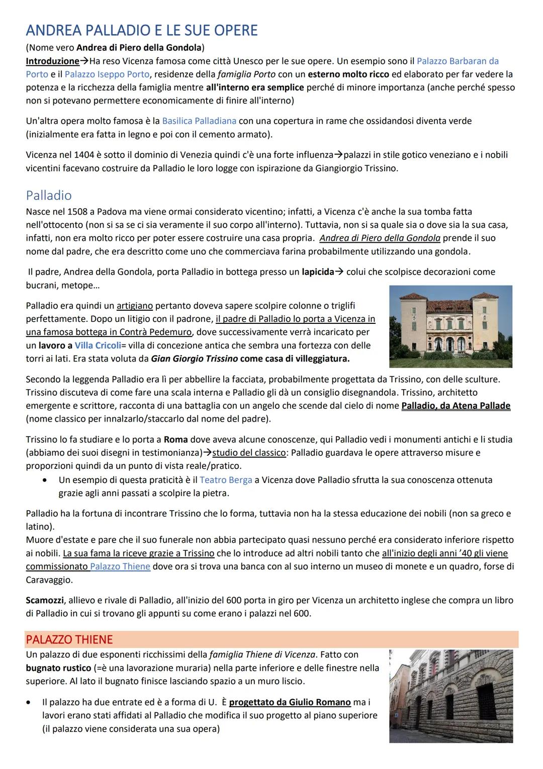 ANDREA PALLADIO E LE SUE OPERE
(Nome vero Andrea di Piero della Gondola)
Introduzione →Ha reso Vicenza famosa come città Unesco per le sue o