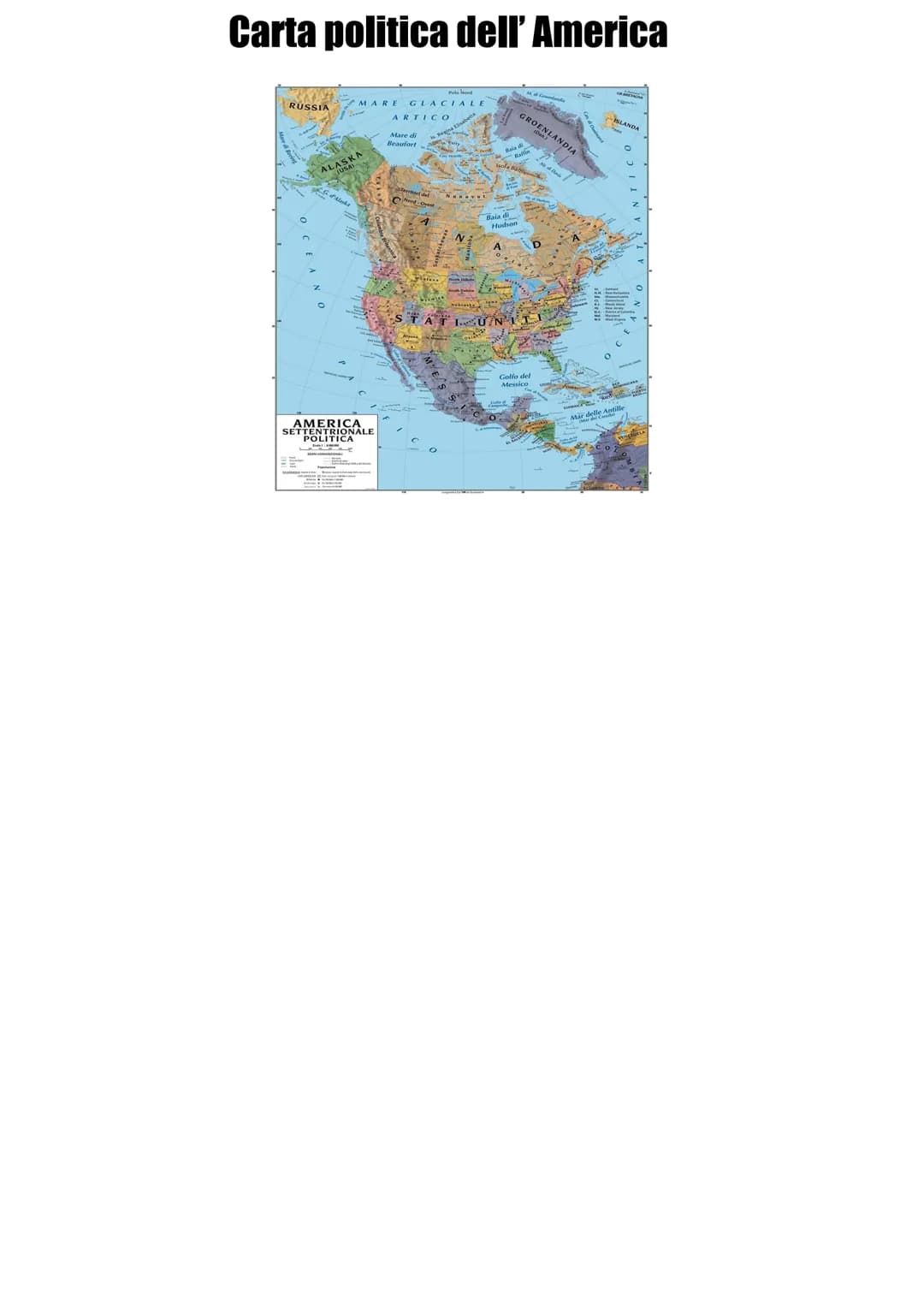 
<h2 id="cartinafisicaamerica">Cartina Fisica America</h2>
<p>L'America del Nord confina a nord con il Mar Glaciale Artico, a ovest e sud-ov