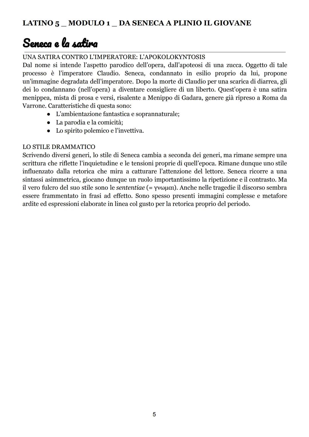 LATINO 5. MODULO 1
DA SENECA A PLINIO IL GIOVANE
Seneca
CONTESTO STORICO E RAPPORTO COL POTERE
Con il principato di Nerone, ci fu un maggior
