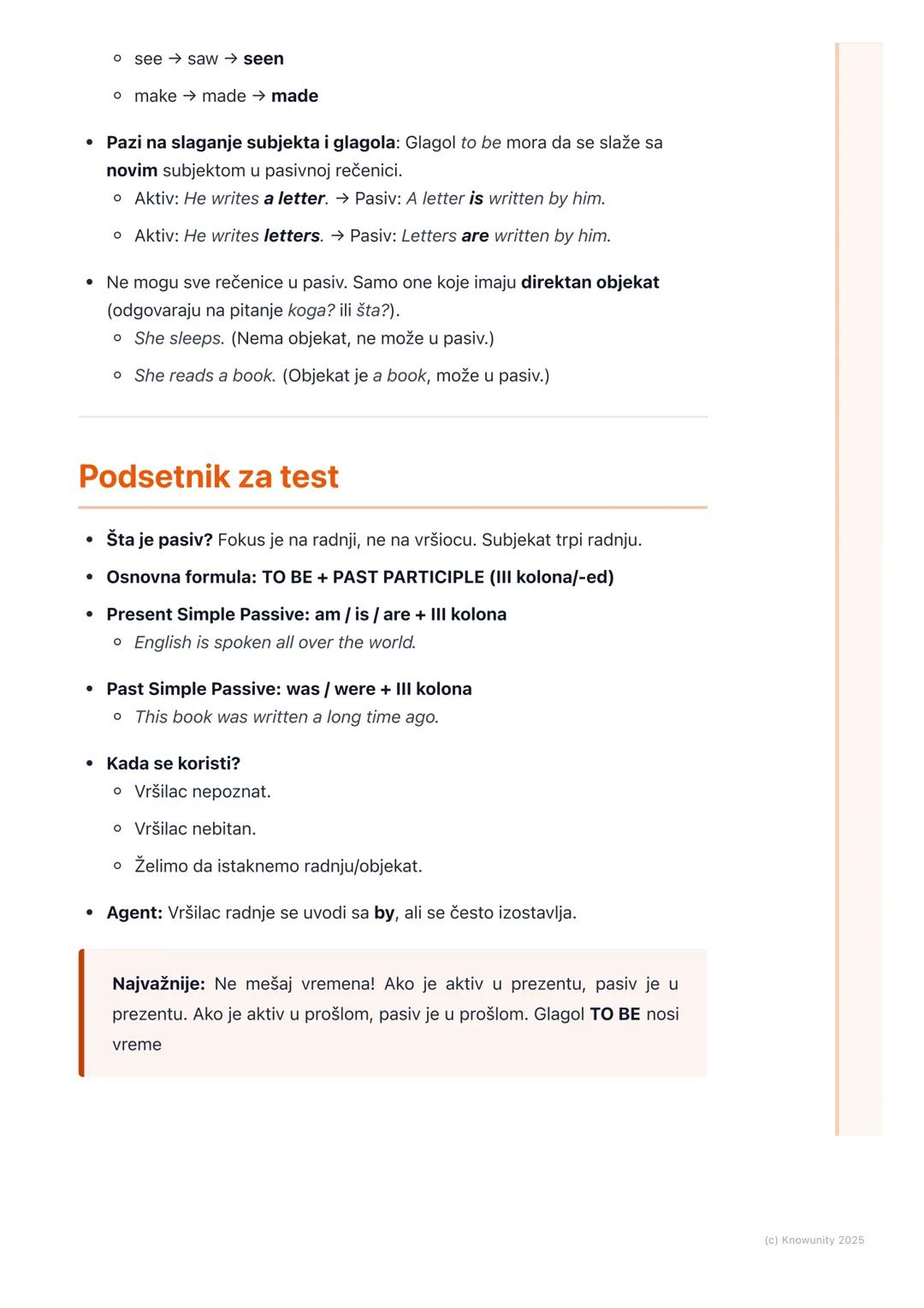 # Pasiv (Passive Voice)

Šta je pasiv?

Pasiv (Passive Voice) je gramatičko stanje gde subjekat u rečenici ne vrši
radnju, već radnja deluje