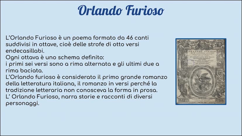 Ludovico Ariosto la vita
Ludovico Ariosto nasce l'8 settembre 1474 a Reggio Emilia, dove
frequenta gli ambienti di corte e coltiva il suo am