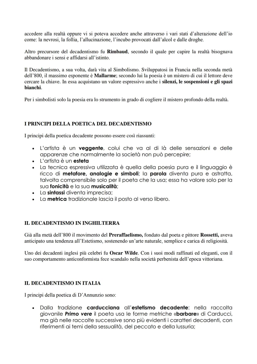 IL DECADENTISMO
Nella seconda metà dell'800 si sviluppa in Francia una corrente culturale destinata ad influire su
tutta la letteratura del 