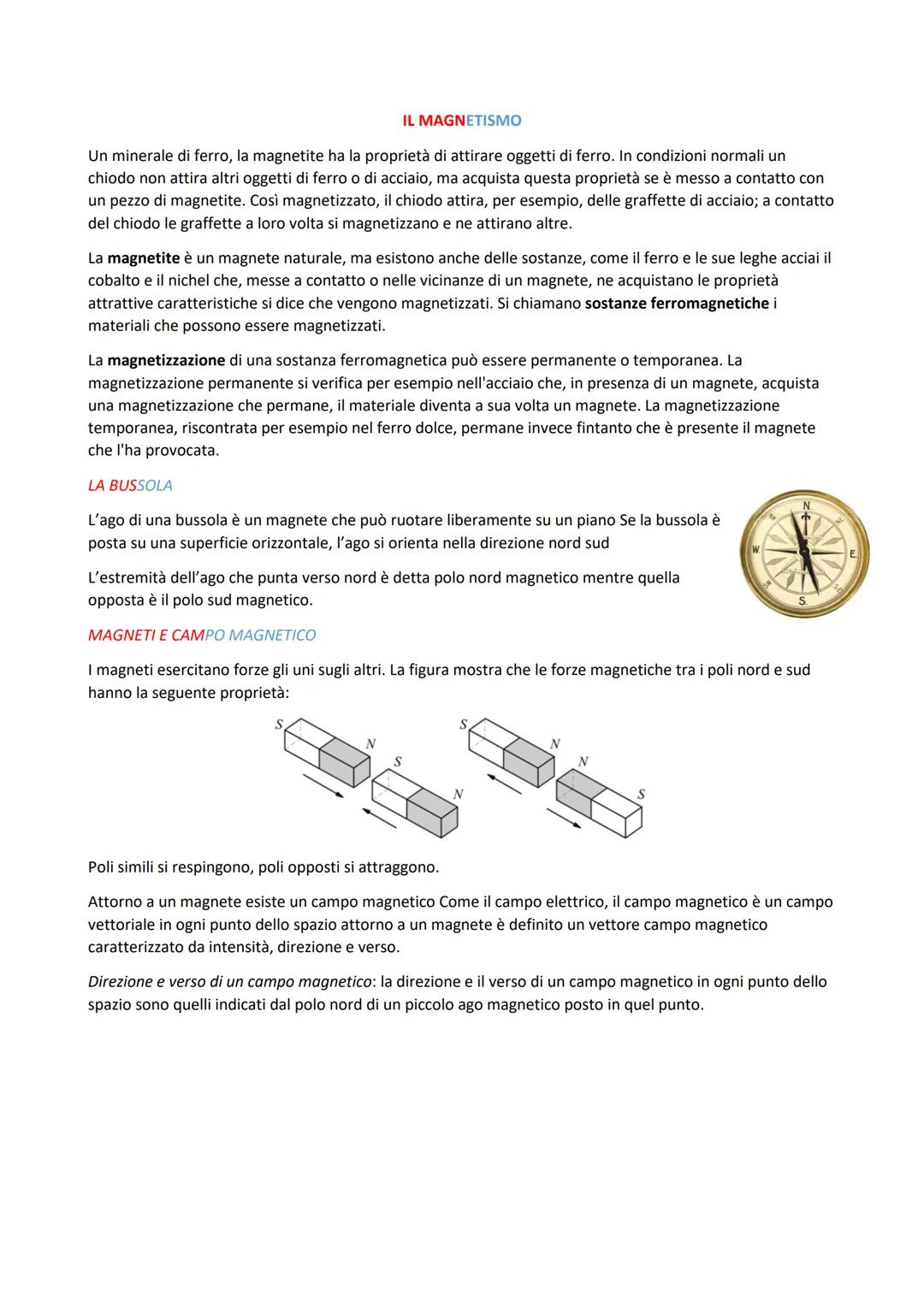 IL MAGNETISMO
Un minerale di ferro, la magnetite ha la proprietà di attirare oggetti di ferro. In condizioni normali un
chiodo non attira al