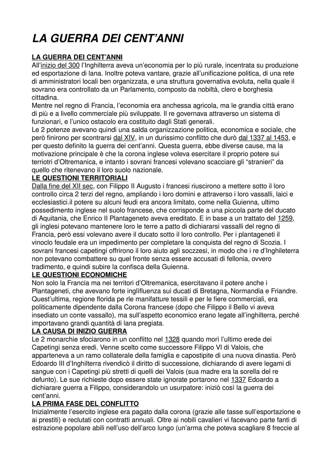 LA GUERRA DEI CENT'ANNI
LA GUERRA DEI CENT'ANNI
All'inizio del 300 l'Inghilterra aveva un'economia per lo più rurale, incentrata su produzio