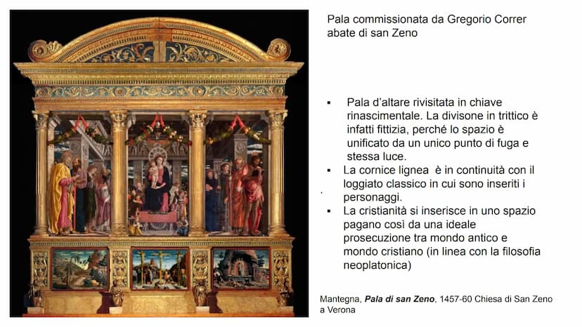 ●
●
●
Andrea Mantegna
1431-1506
Formazione presso la bottega di F. Squarcione (artista molto
discusso e appassionato arte antica), per sfrut