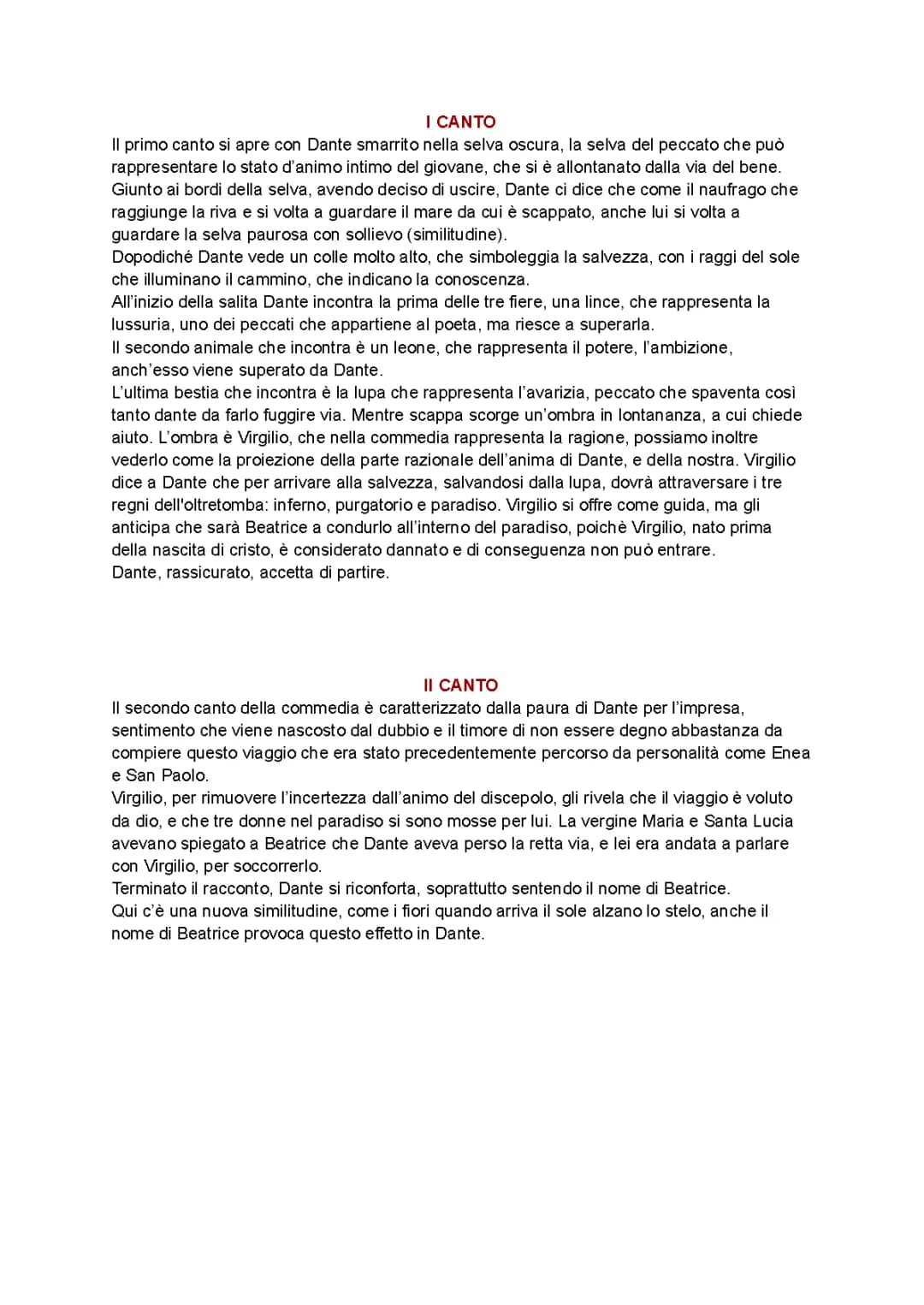 Riassunto canto 1 e 2 dell’inferno