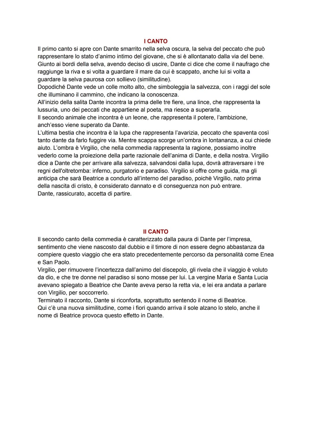 I CANTO
Il primo canto si apre con Dante smarrito nella selva oscura, la selva del peccato che può
rappresentare lo stato d'animo intimo del