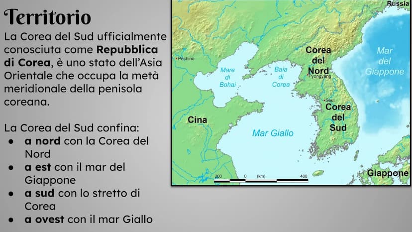 La Corea
del Sud
Perico Gloria
H
== AMBIMED
CINA
COREA
DEL NORD
COREA
DEL SUD
SEUL
RUSSIA
GIAPPONE Territorio
La Corea del Sud ufficialmente