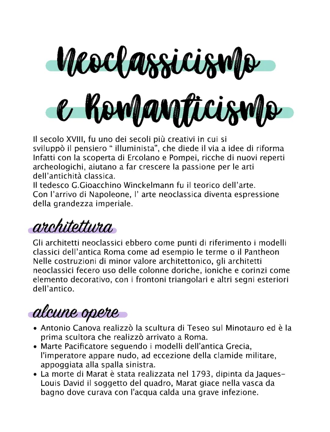 Romanticismo e Neoclassicismo: Riassunto e Schema