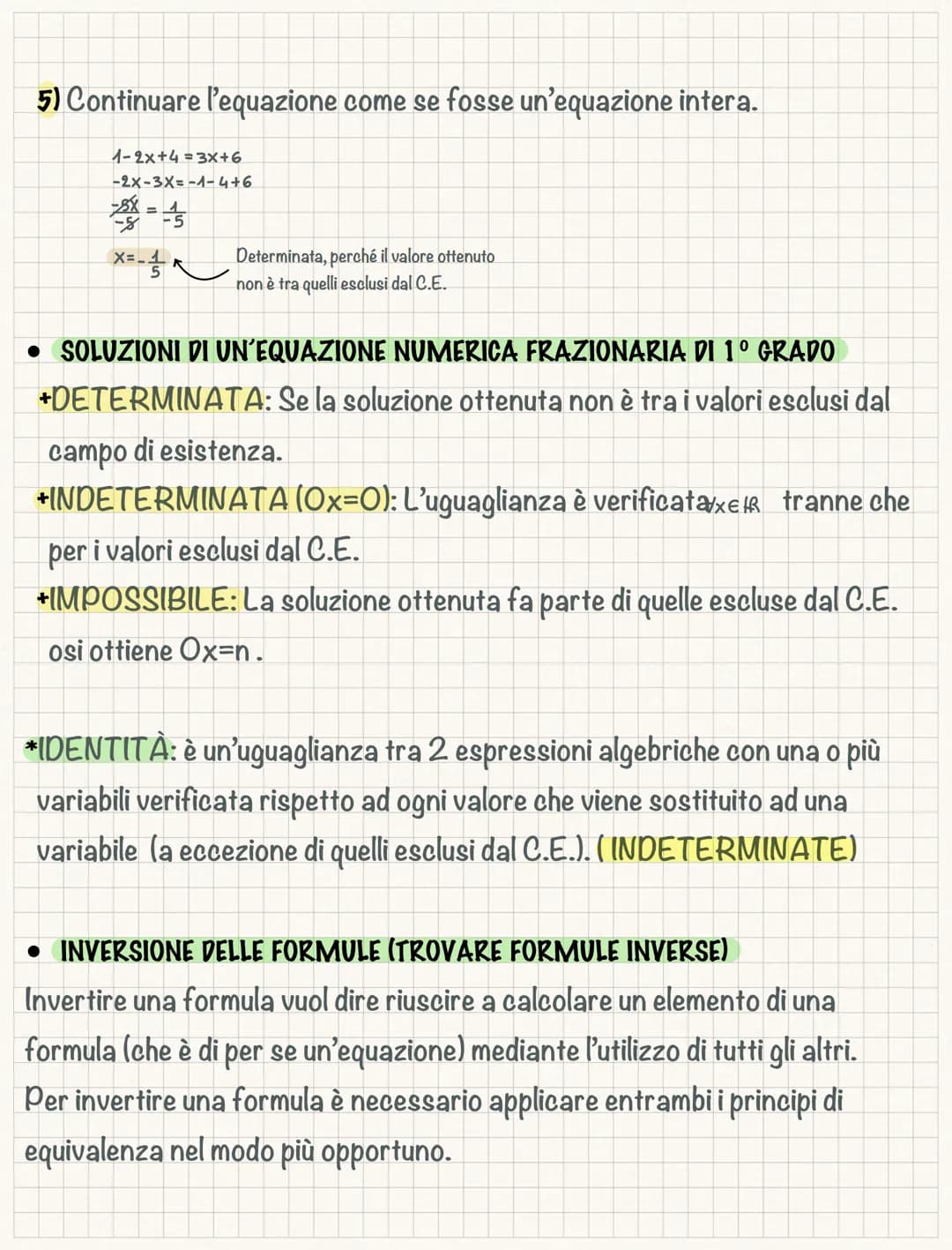 Le equazioni
Si chiama EQUAZIONE un'uguaglianza tra 2 espressioni algebriche che
contengono almeno un'INCOGNITA di cui si deve trovare il ri