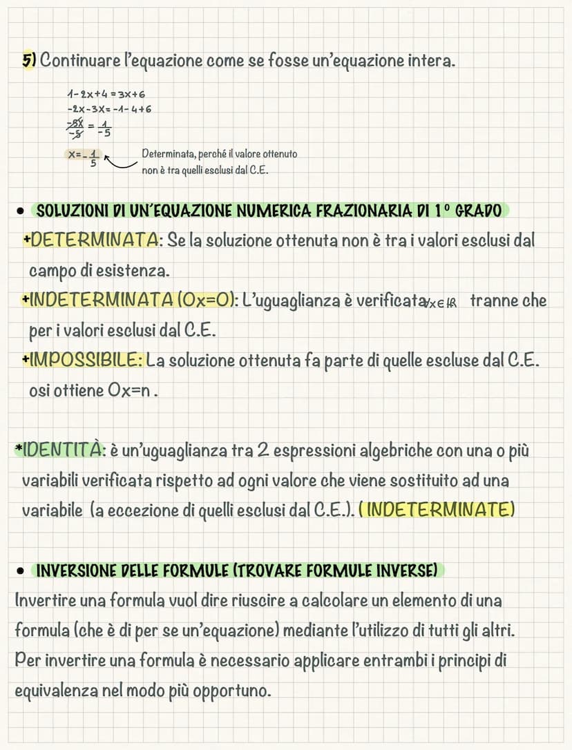 Le equazioni
Si chiama EQUAZIONE un'uguaglianza tra 2 espressioni algebriche che
contengono almeno un'INCOGNITA di cui si deve trovare il ri