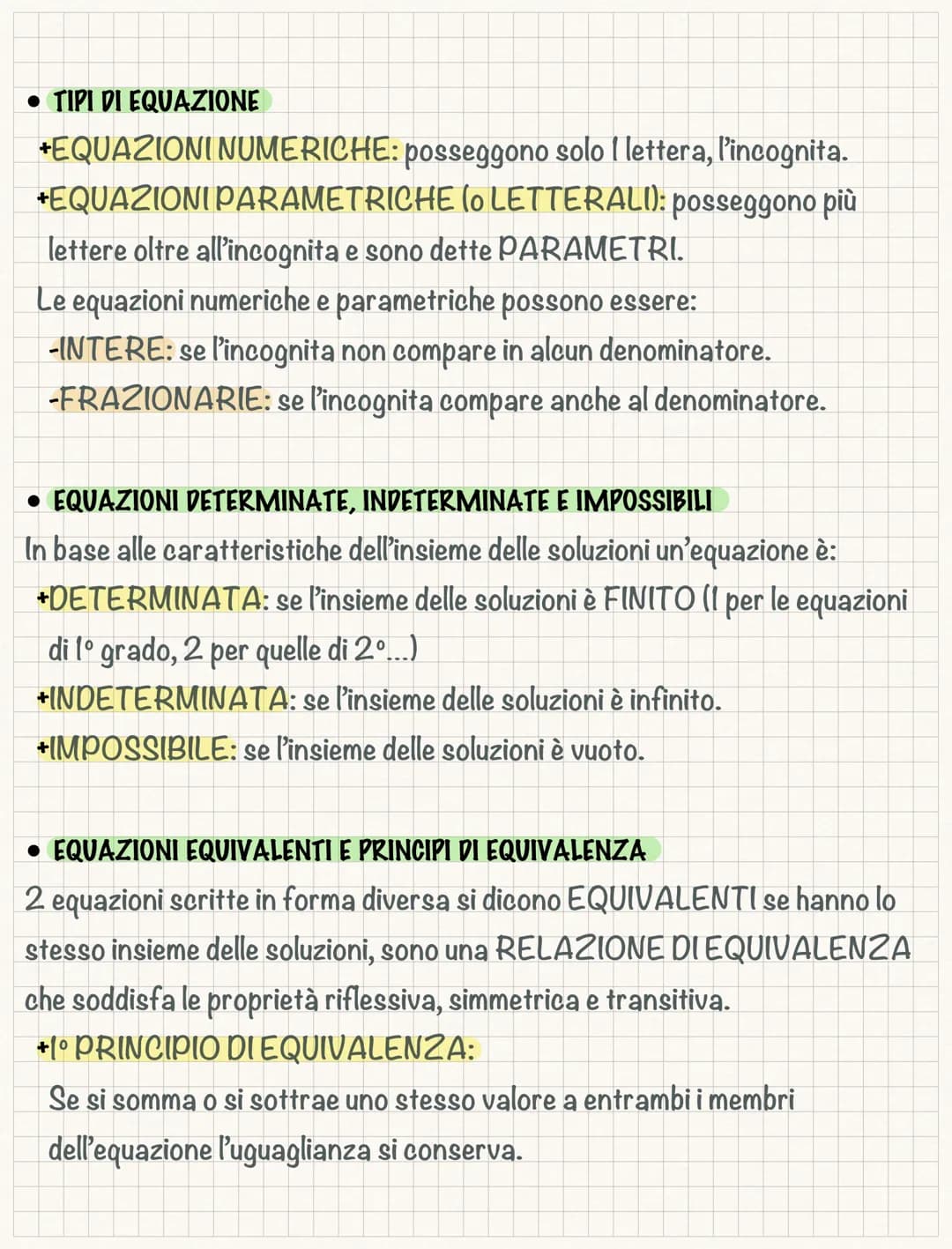 Le equazioni
Si chiama EQUAZIONE un'uguaglianza tra 2 espressioni algebriche che
contengono almeno un'INCOGNITA di cui si deve trovare il ri