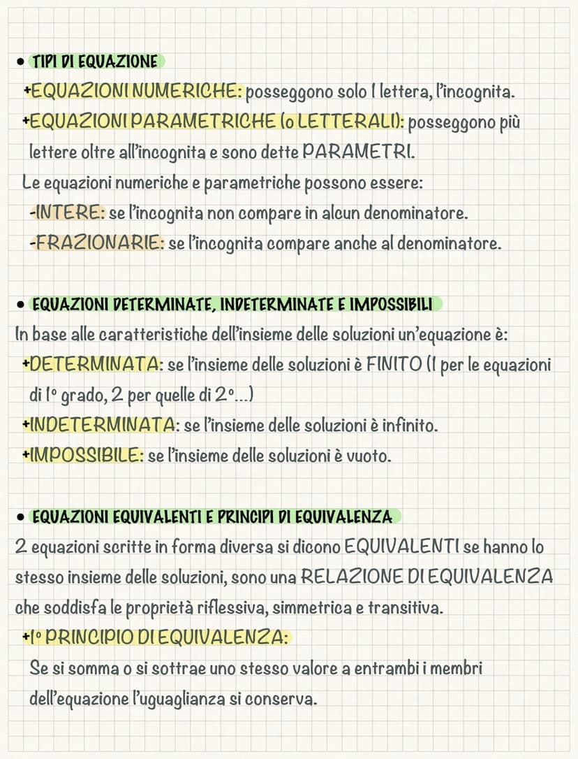 Le equazioni
Si chiama EQUAZIONE un'uguaglianza tra 2 espressioni algebriche che
contengono almeno un'INCOGNITA di cui si deve trovare il ri