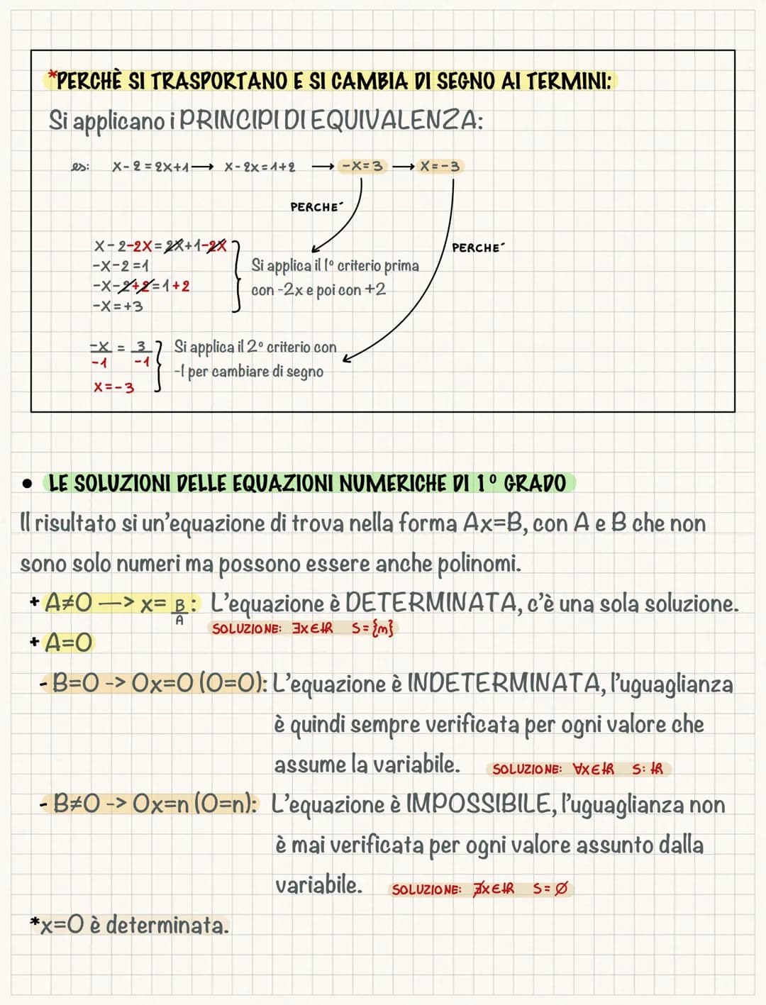 Le equazioni
Si chiama EQUAZIONE un'uguaglianza tra 2 espressioni algebriche che
contengono almeno un'INCOGNITA di cui si deve trovare il ri