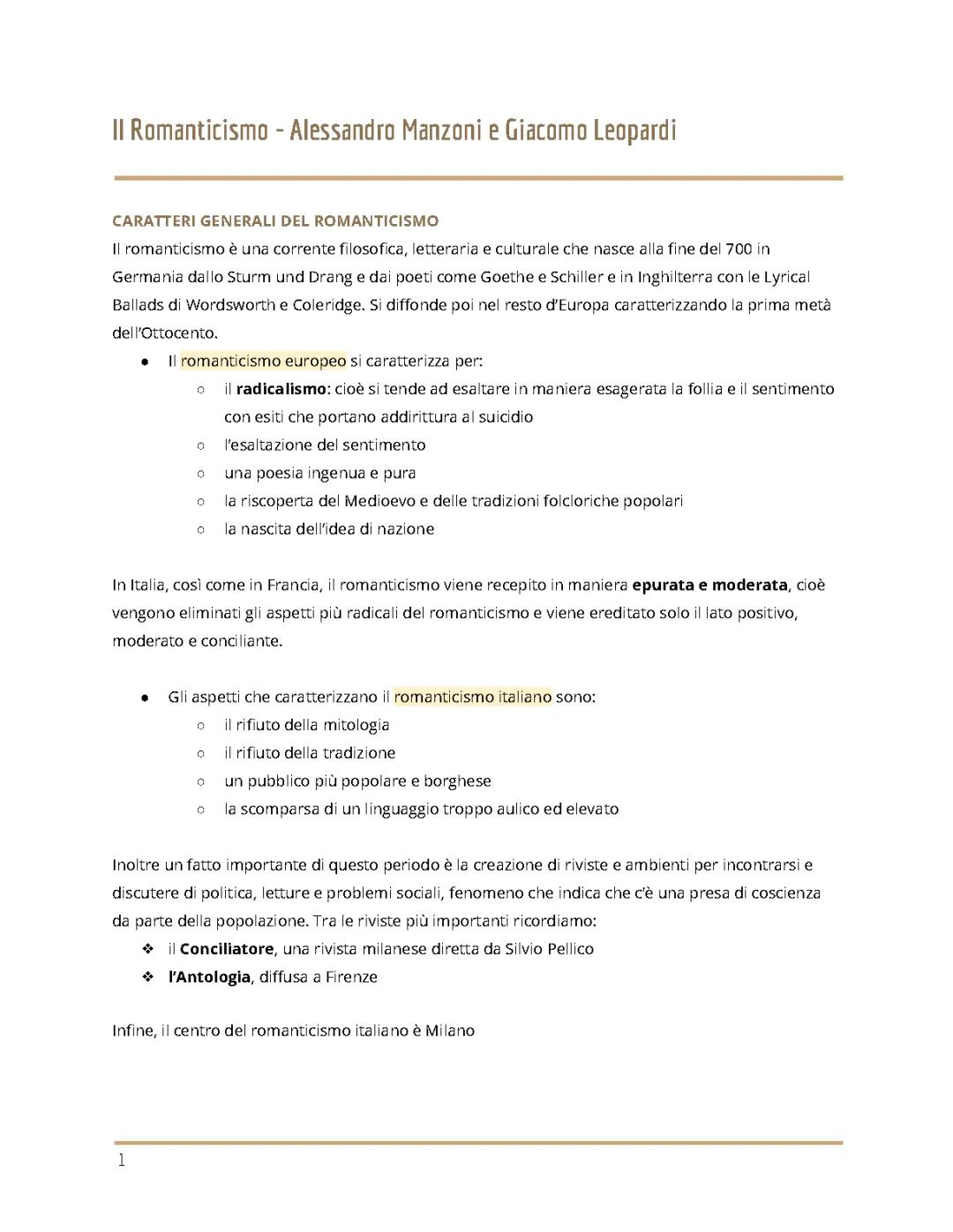 Il Romanticismo - Manzoni e Leopardi: Analisi delle Opere Principali