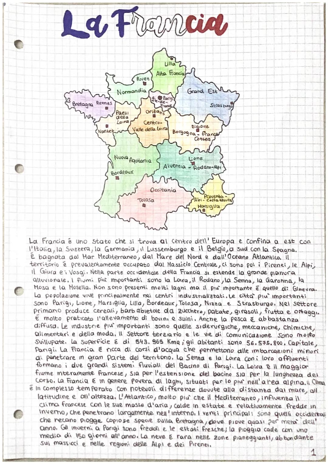 
<p>La Francia è uno stato situato al centro dell'Europa. Confina ad est con l'Italia, la Svizzera, la Germania, il Lussemburgo e il Belgio 