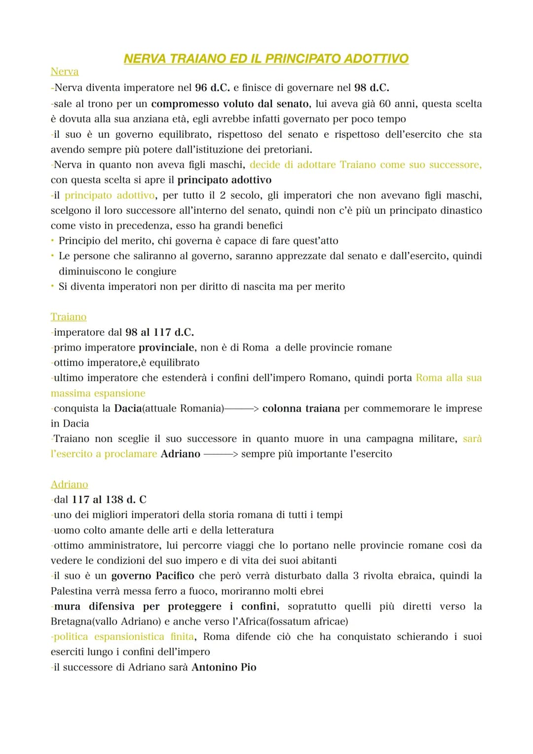 NERVA TRAIANO ED IL PRINCIPATO ADOTTIVO
Nerva
-Nerva diventa imperatore nel 96 d.C. e finisce di governare nel 98 d.C.
-sale al trono per un