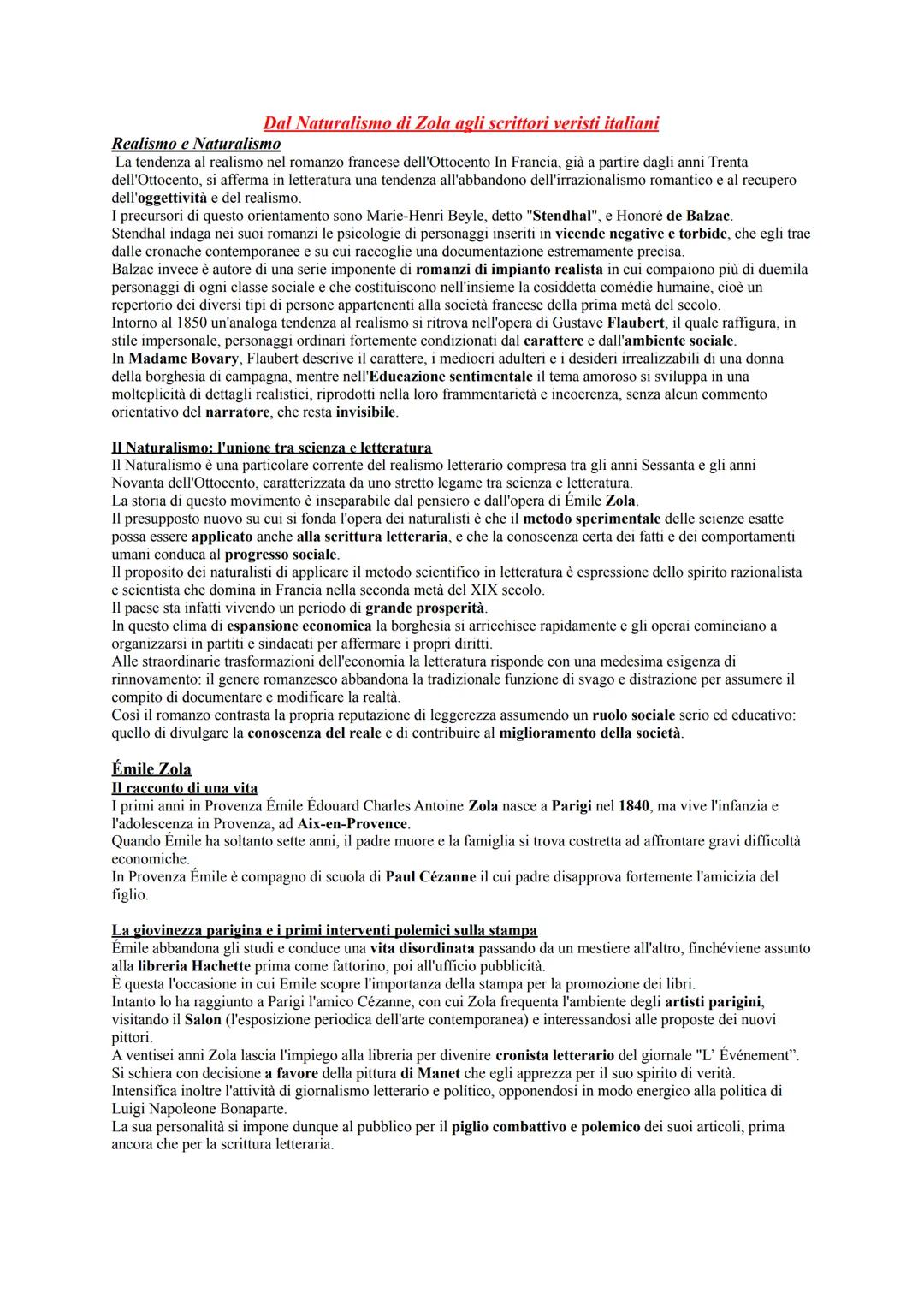Dal Naturalismo di Zola agli scrittori veristi italiani
Realismo e Naturalismo
La tendenza al realismo nel romanzo francese dell'Ottocento I