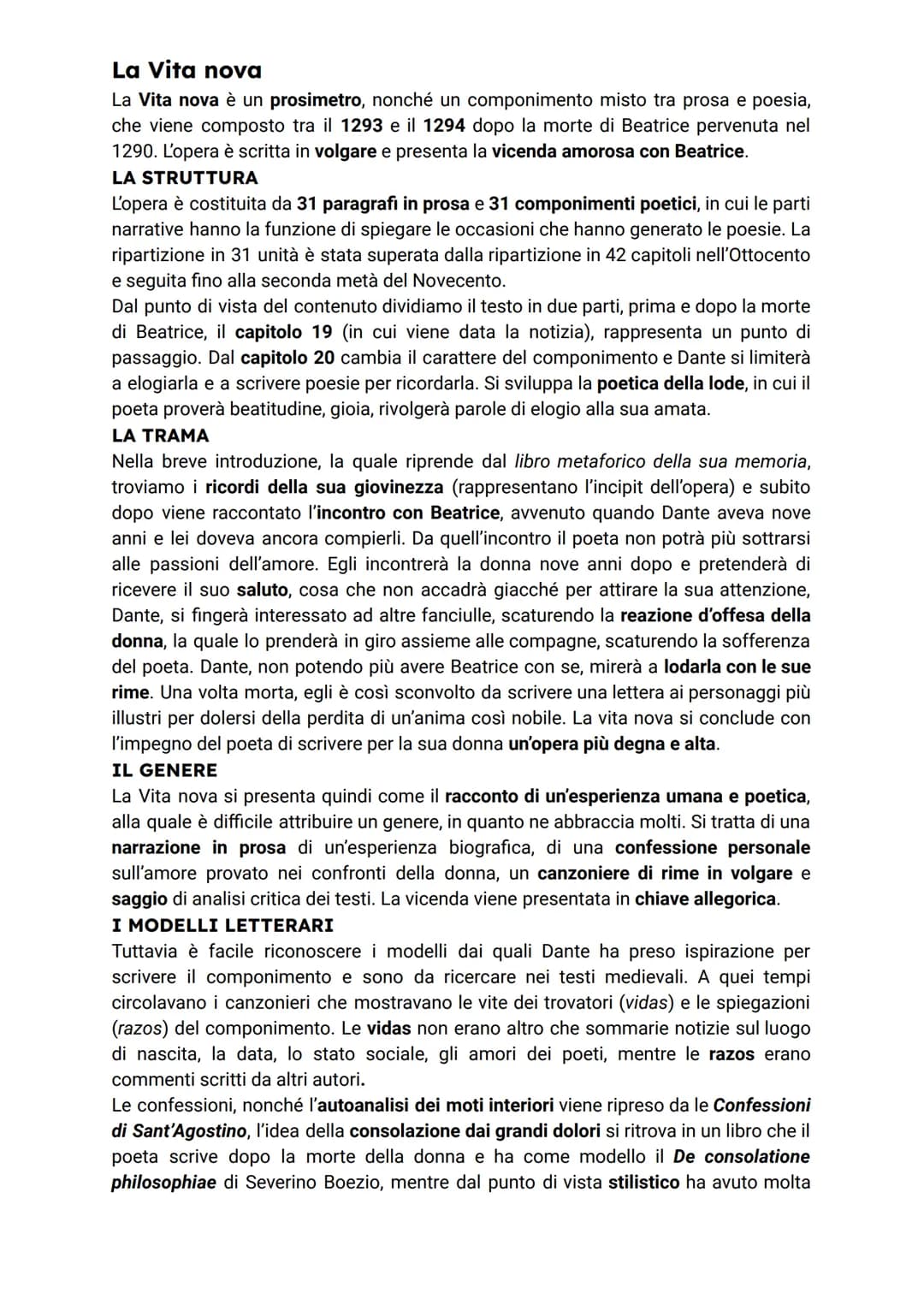 La Vita nova
La Vita nova è un prosimetro, nonché un componimento misto tra prosa e poesia,
che viene composto tra il 1293 il 1294 dopo la m
