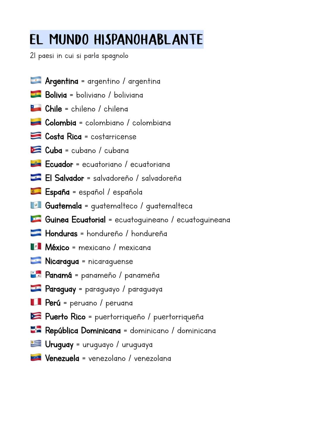 nazioni e nazionalita
LOS PAÍSES
Albania albanés / albanesa
Alemania = alemán / alemana
Australia australiano / australiana
Austria austriac