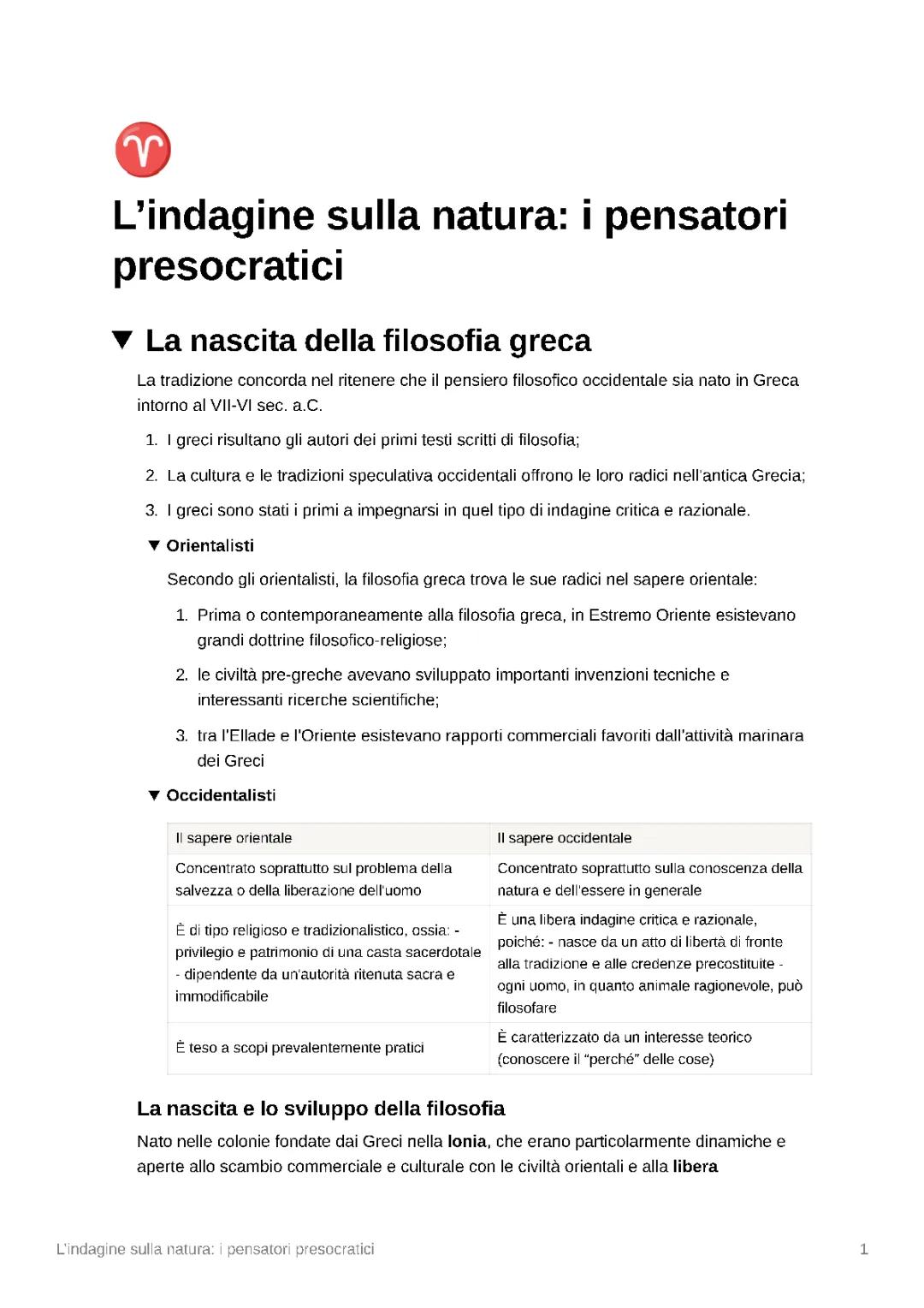 L'indagine sulla natura: i pensatori presocratici