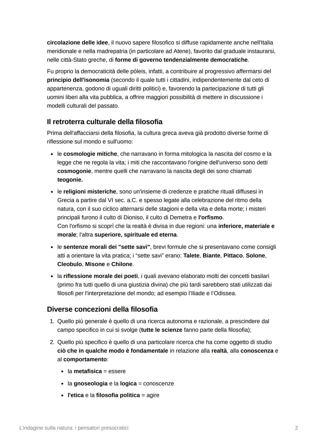 V
L'indagine sulla natura: i pensatori
presocratici
▼ La nascita della filosofia greca
La tradizione concorda nel ritenere che il pensiero f