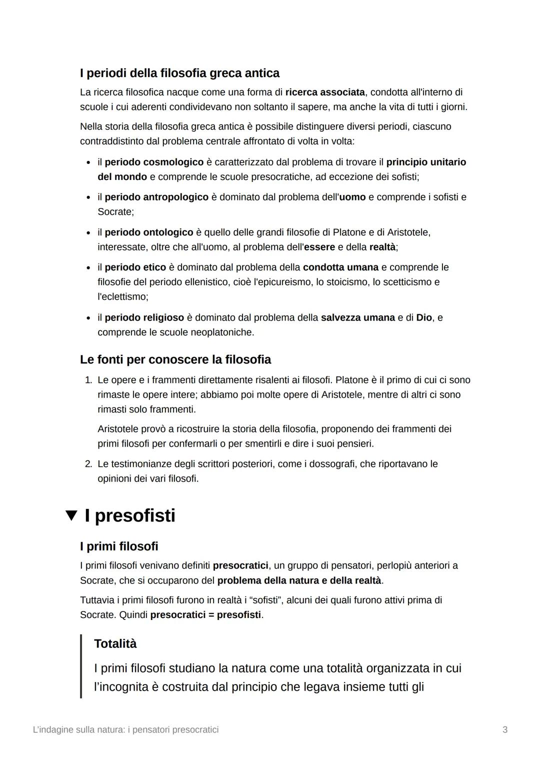 V
L'indagine sulla natura: i pensatori
presocratici
▼ La nascita della filosofia greca
La tradizione concorda nel ritenere che il pensiero f